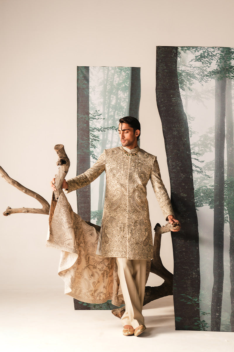 Republic By Omar Farooq | Sherwani Couture | 'Rustam' Ivory Hand Embroidered Sherwani -  Republic by Omar Farooq SHERWANI COUTURE - Original Designer Dress - House of Maryam