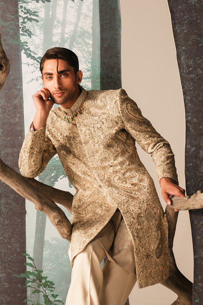 Republic By Omar Farooq | Sherwani Couture | 'Rustam' Ivory Hand Embroidered Sherwani -  Republic by Omar Farooq SHERWANI COUTURE - Original Designer Dress - House of Maryam