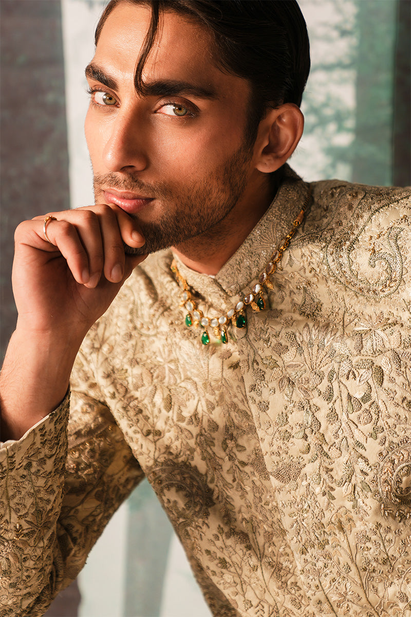 Republic By Omar Farooq | Sherwani Couture | 'Rustam' Ivory Hand Embroidered Sherwani