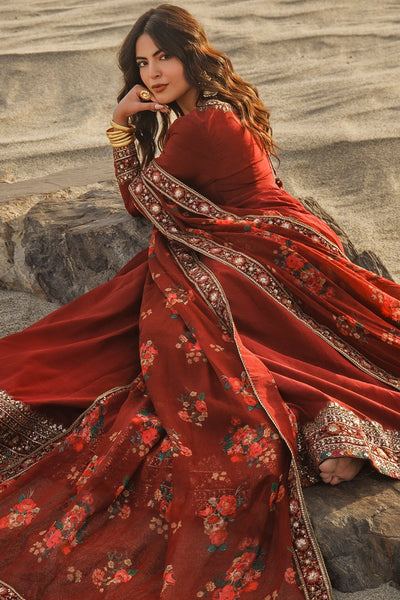 Charizma | Festive Pret | 3 Pcs Stitched Raw Silk Pishwas CMA-6-430-Mehroon