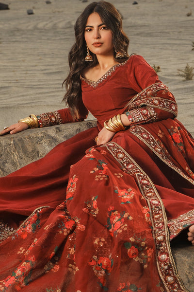 Charizma | Festive Pret | 3 Pcs Stitched Raw Silk Pishwas CMA-6-430-Mehroon