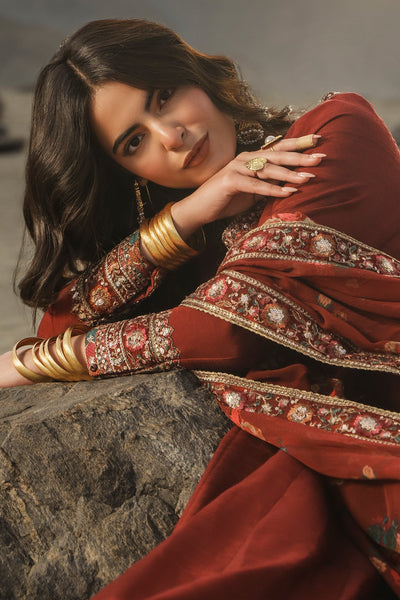 Charizma | Festive Pret | 3 Pcs Stitched Raw Silk Pishwas CMA-6-430-Mehroon