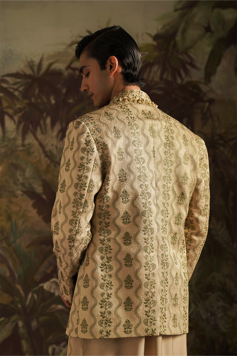 Republic By Omar Farooq | Bandhgala Suit | "Wasif" Beige Embroidered Bandhgala Jacket -  Republic by Omar Farooq Bandhgala Suit - Original Designer Dress - House of Maryam