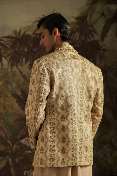 Republic By Omar Farooq | Bandhgala Suit | "Wasif" Beige Embroidered Bandhgala Jacket -  Republic by Omar Farooq Bandhgala Suit - Original Designer Dress - House of Maryam