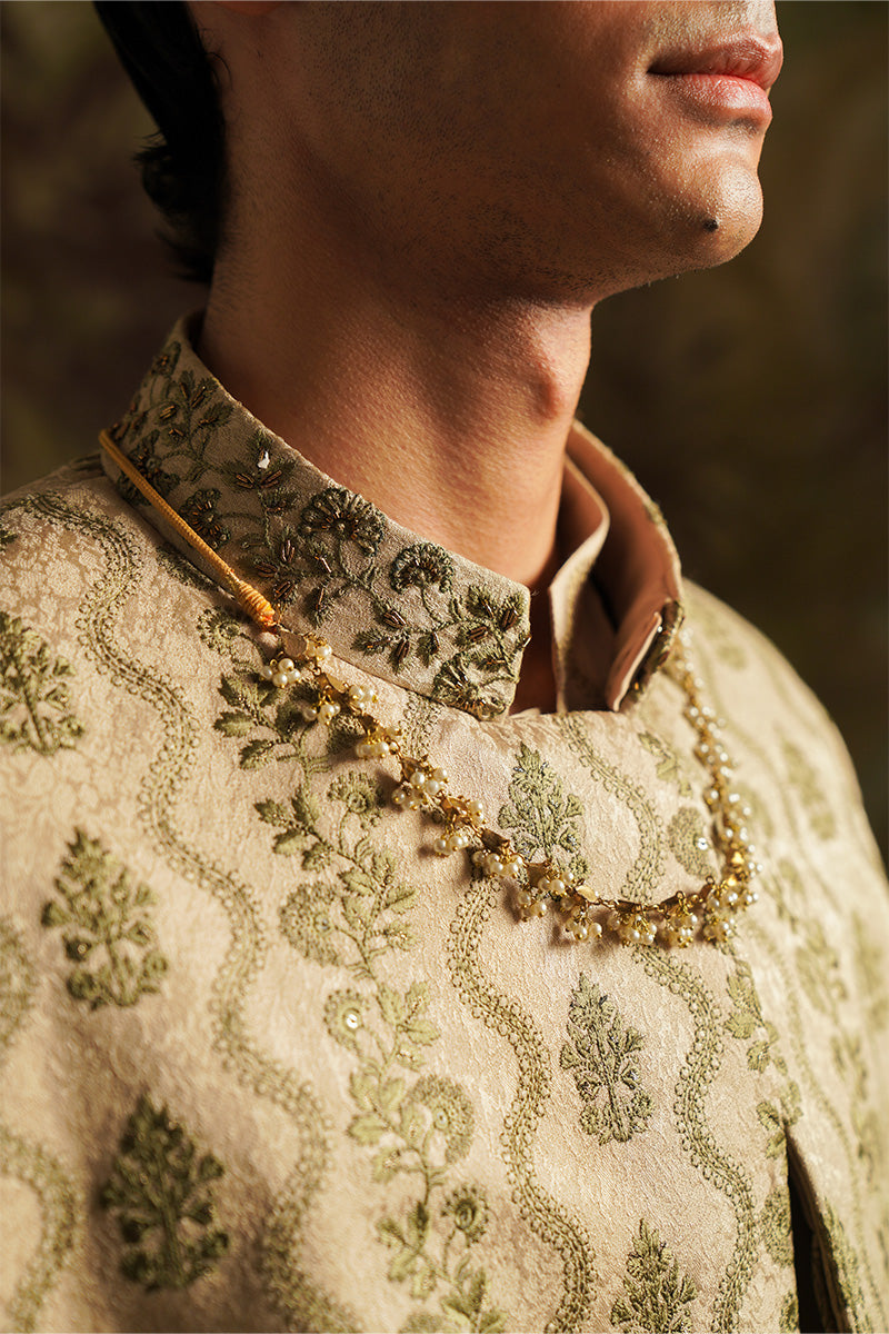 Republic By Omar Farooq | Bandhgala Suit | "Wasif" Beige Embroidered Bandhgala Jacket