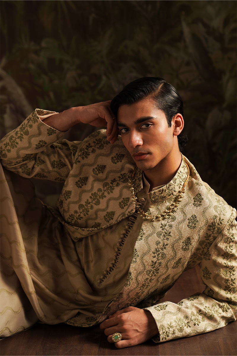 Republic By Omar Farooq | Bandhgala Suit | "Wasif" Beige Embroidered Bandhgala Jacket -  Republic by Omar Farooq Bandhgala Suit - Original Designer Dress - House of Maryam