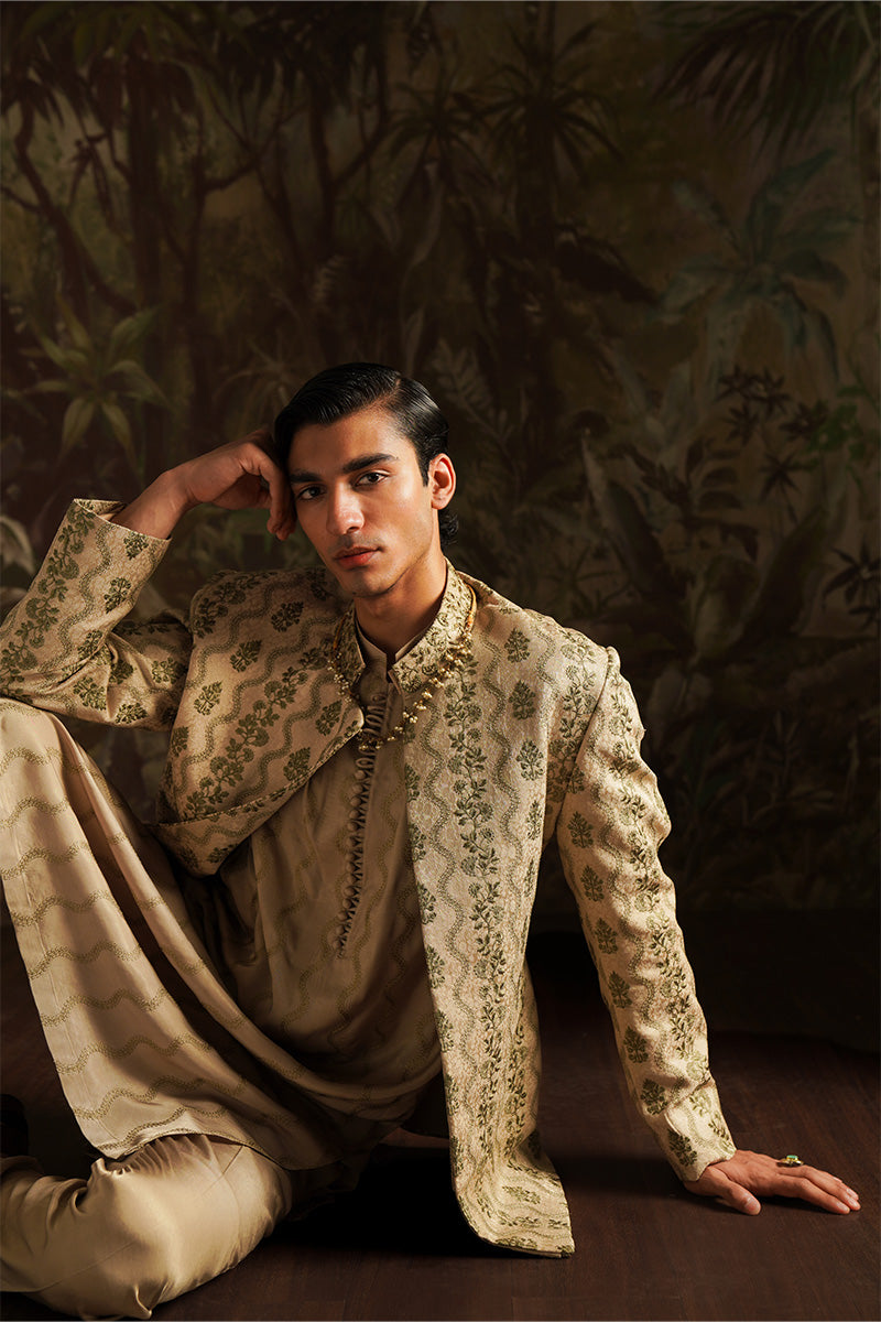 Republic By Omar Farooq | Bandhgala Suit | "Wasif" Beige Embroidered Bandhgala Jacket -  Republic by Omar Farooq Bandhgala Suit - Original Designer Dress - House of Maryam