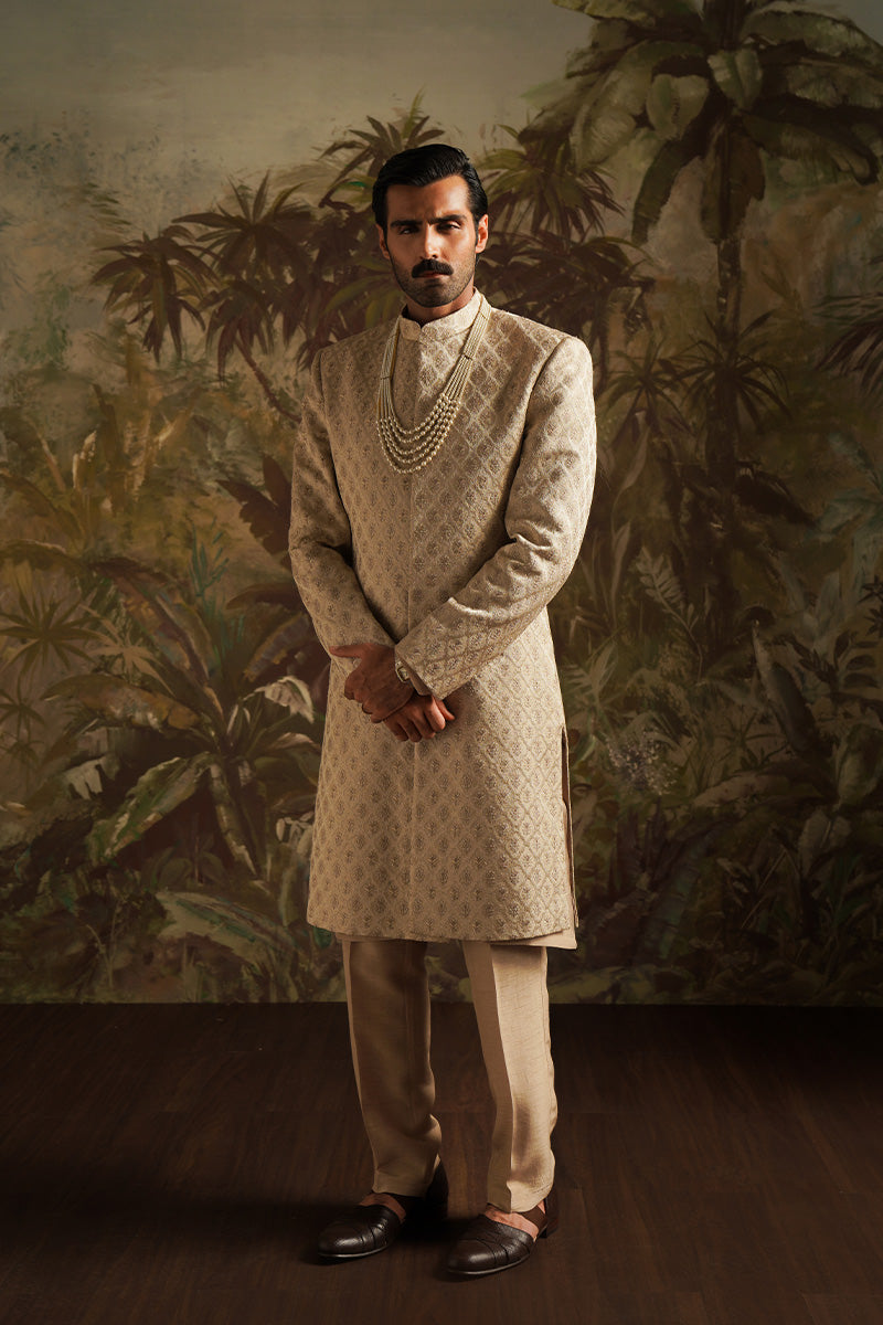 Republic By Omar Farooq | Sherwani Couture | "Hasnain" Champagne Embroidered Sherwani -  Republic by Omar Farooq SHERWANI COUTURE - Original Designer Dress - House of Maryam