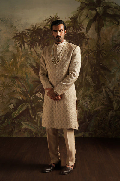 Republic By Omar Farooq | Sherwani Couture | "Hasnain" Champagne Embroidered Sherwani -  Republic by Omar Farooq SHERWANI COUTURE - Original Designer Dress - House of Maryam