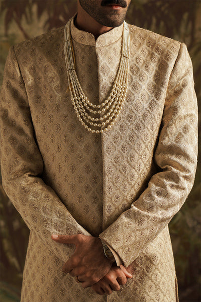 Republic By Omar Farooq | Sherwani Couture | "Hasnain" Champagne Embroidered Sherwani -  Republic by Omar Farooq SHERWANI COUTURE - Original Designer Dress - House of Maryam