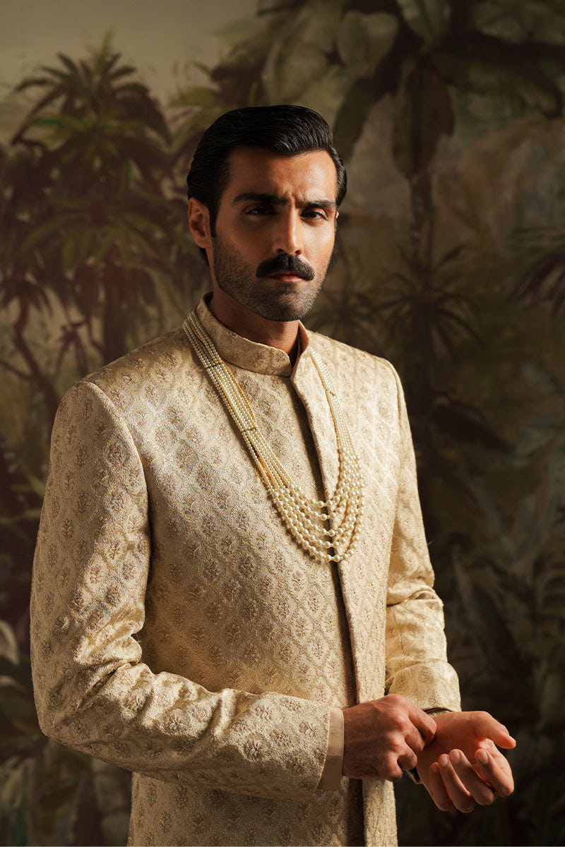 Republic By Omar Farooq | Sherwani Couture | "Hasnain" Champagne Embroidered Sherwani -  Republic by Omar Farooq SHERWANI COUTURE - Original Designer Dress - House of Maryam