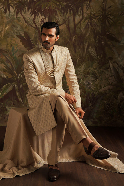 Republic By Omar Farooq | Sherwani Couture | "Hasnain" Champagne Embroidered Sherwani -  Republic by Omar Farooq SHERWANI COUTURE - Original Designer Dress - House of Maryam