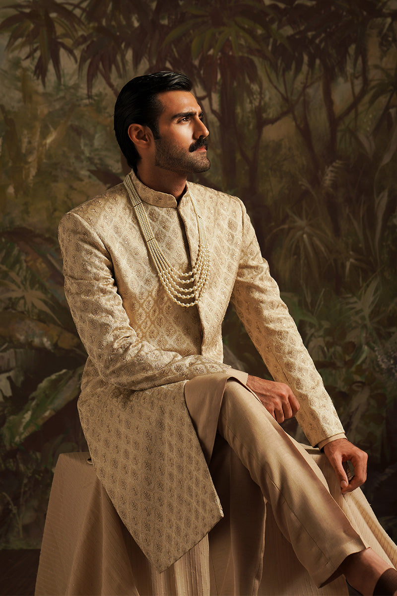 Republic By Omar Farooq | Sherwani Couture | "Hasnain" Champagne Embroidered Sherwani -  Republic by Omar Farooq SHERWANI COUTURE - Original Designer Dress - House of Maryam