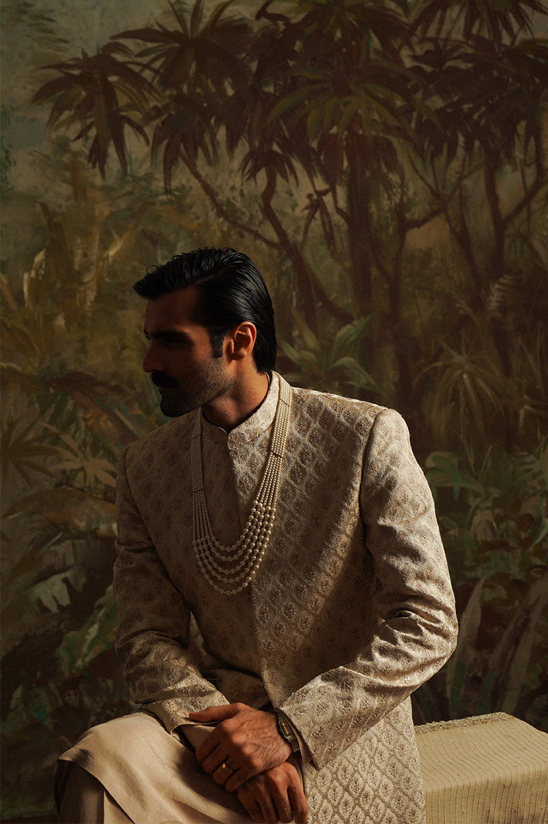 Republic By Omar Farooq | Sherwani Couture | "Hasnain" Champagne Embroidered Sherwani -  Republic by Omar Farooq SHERWANI COUTURE - Original Designer Dress - House of Maryam
