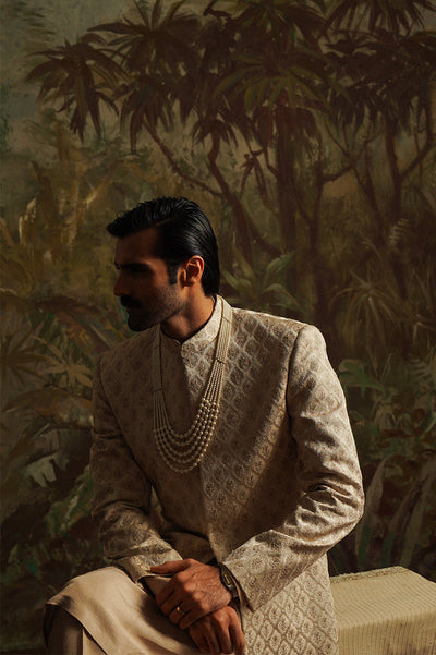 Republic By Omar Farooq | Sherwani Couture | "Hasnain" Champagne Embroidered Sherwani -  Republic by Omar Farooq SHERWANI COUTURE - Original Designer Dress - House of Maryam