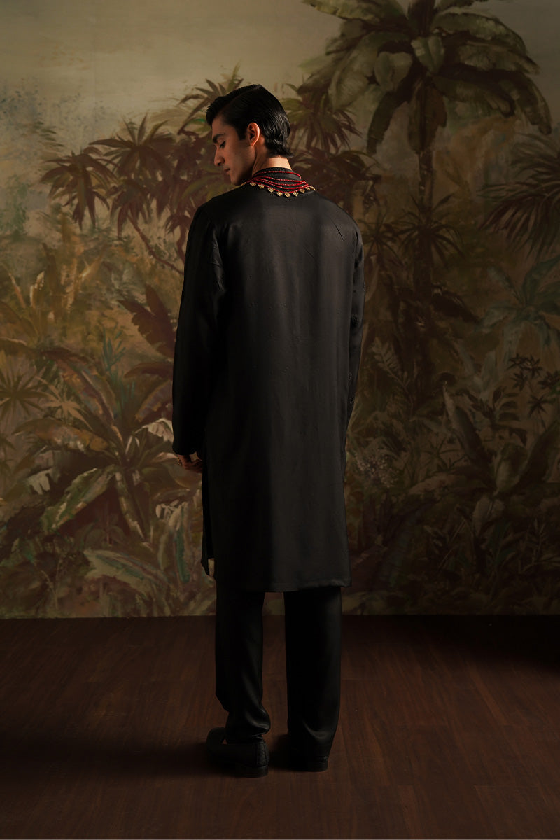 Republic By Omar Farooq | Luxury Rtw | "Ayan" Black Embroidered Kurta Pajama -  Republic by Omar Farooq Luxury RTW - Original Designer Dress - House of Maryam