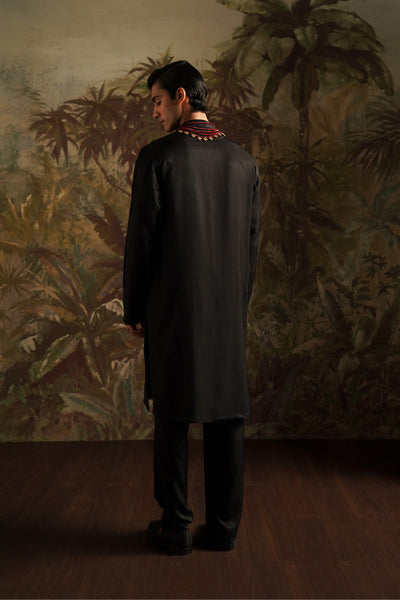 Republic By Omar Farooq | Luxury Rtw | "Ayan" Black Embroidered Kurta Pajama -  Republic by Omar Farooq Luxury RTW - Original Designer Dress - House of Maryam