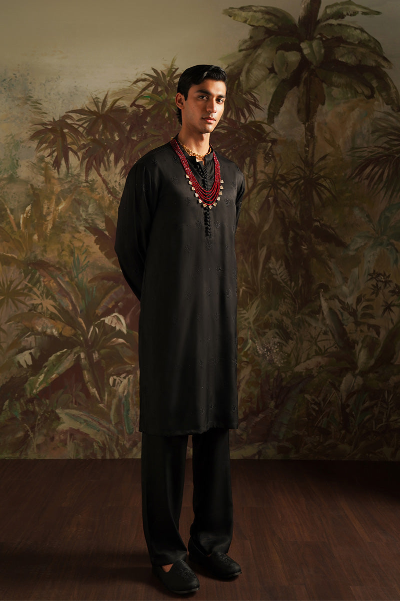 Republic By Omar Farooq | Luxury Rtw | "Ayan" Black Embroidered Kurta Pajama -  Republic by Omar Farooq Luxury RTW - Original Designer Dress - House of Maryam