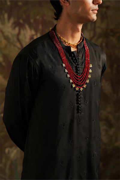 Republic By Omar Farooq | Luxury Rtw | "Ayan" Black Embroidered Kurta Pajama -  Republic by Omar Farooq Luxury RTW - Original Designer Dress - House of Maryam