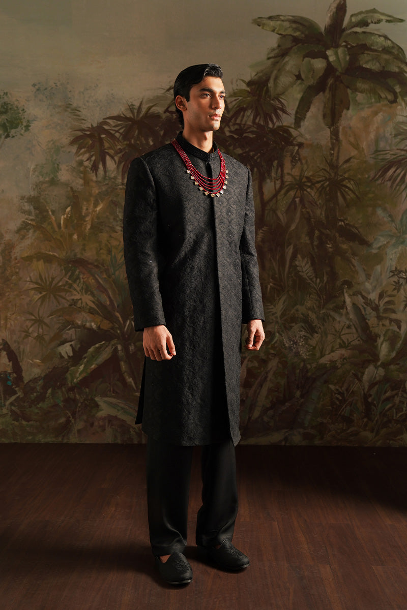 Republic By Omar Farooq | Sherwani Couture | "Ayan" Black Embroidered Sherwani