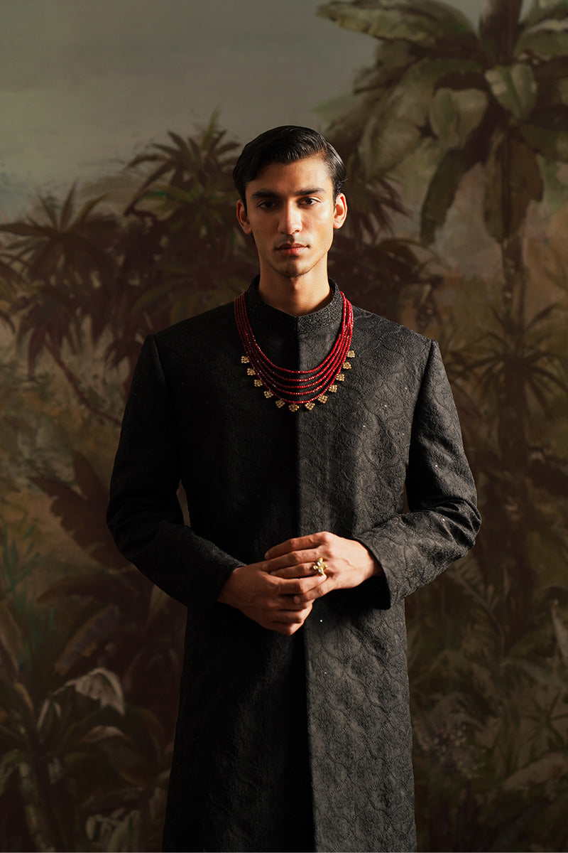 Republic By Omar Farooq | Sherwani Couture | "Ayan" Black Embroidered Sherwani -  Republic by Omar Farooq SHERWANI COUTURE - Original Designer Dress - House of Maryam