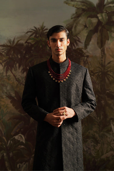 Republic By Omar Farooq | Sherwani Couture | "Ayan" Black Embroidered Sherwani -  Republic by Omar Farooq SHERWANI COUTURE - Original Designer Dress - House of Maryam