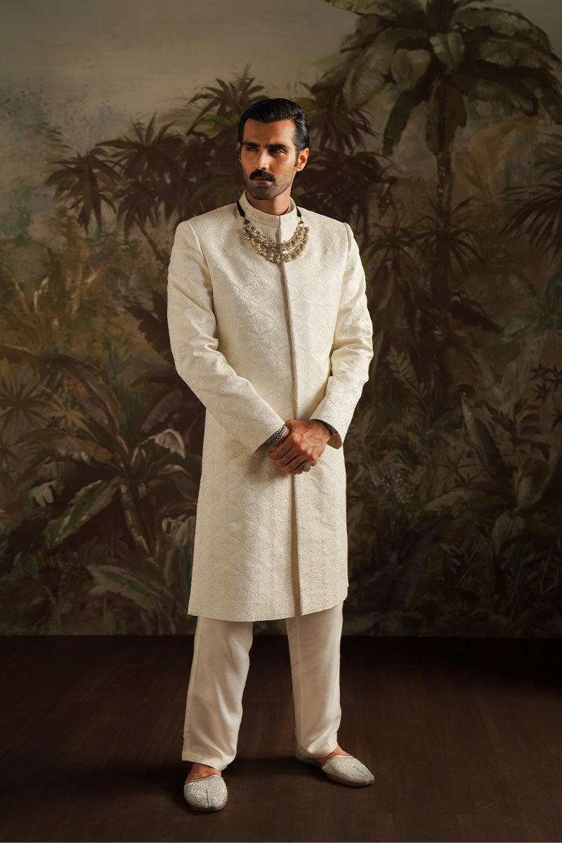 Republic By Omar Farooq | Sherwani Couture | "Abdul" Ivory White Embroidered Sherwani -  Republic by Omar Farooq SHERWANI COUTURE - Original Designer Dress - House of Maryam
