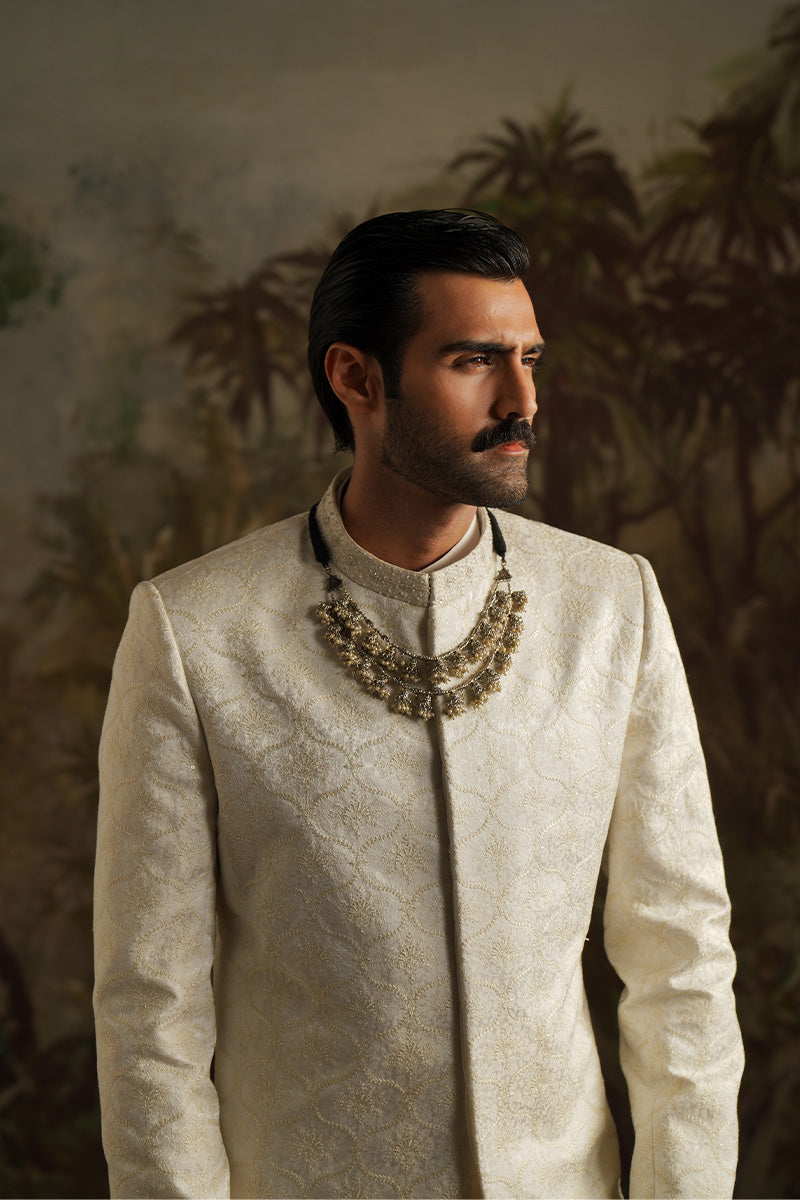 Republic By Omar Farooq | Sherwani Couture | "Abdul" Ivory White Embroidered Sherwani -  Republic by Omar Farooq SHERWANI COUTURE - Original Designer Dress - House of Maryam