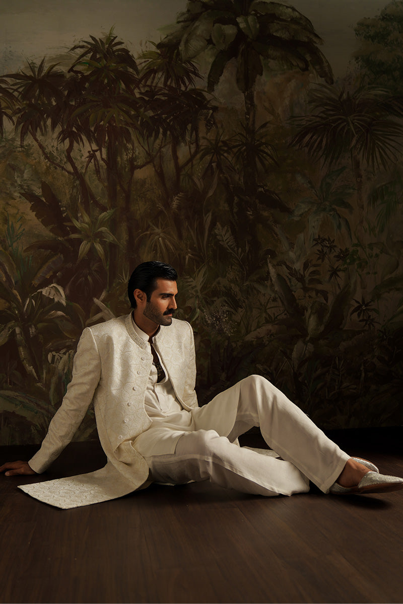 Republic By Omar Farooq | Sherwani Couture | "Abdul" Ivory White Embroidered Sherwani -  Republic by Omar Farooq SHERWANI COUTURE - Original Designer Dress - House of Maryam