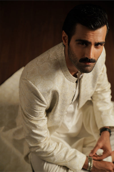 Republic By Omar Farooq | Sherwani Couture | "Abdul" Ivory White Embroidered Sherwani -  Republic by Omar Farooq SHERWANI COUTURE - Original Designer Dress - House of Maryam