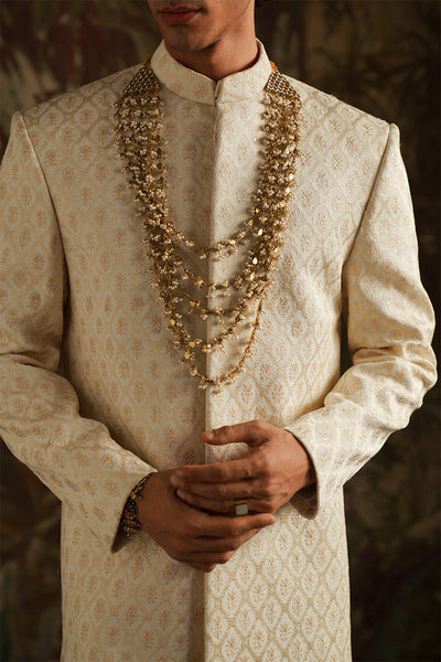 Republic By Omar Farooq | Sherwani Couture | "Jamal" Pearl White Embroidered Sherwani -  Republic by Omar Farooq SHERWANI COUTURE - Original Designer Dress - House of Maryam