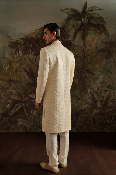 Republic By Omar Farooq | Sherwani Couture | "Jamal" Pearl White Embroidered Sherwani -  Republic by Omar Farooq SHERWANI COUTURE - Original Designer Dress - House of Maryam