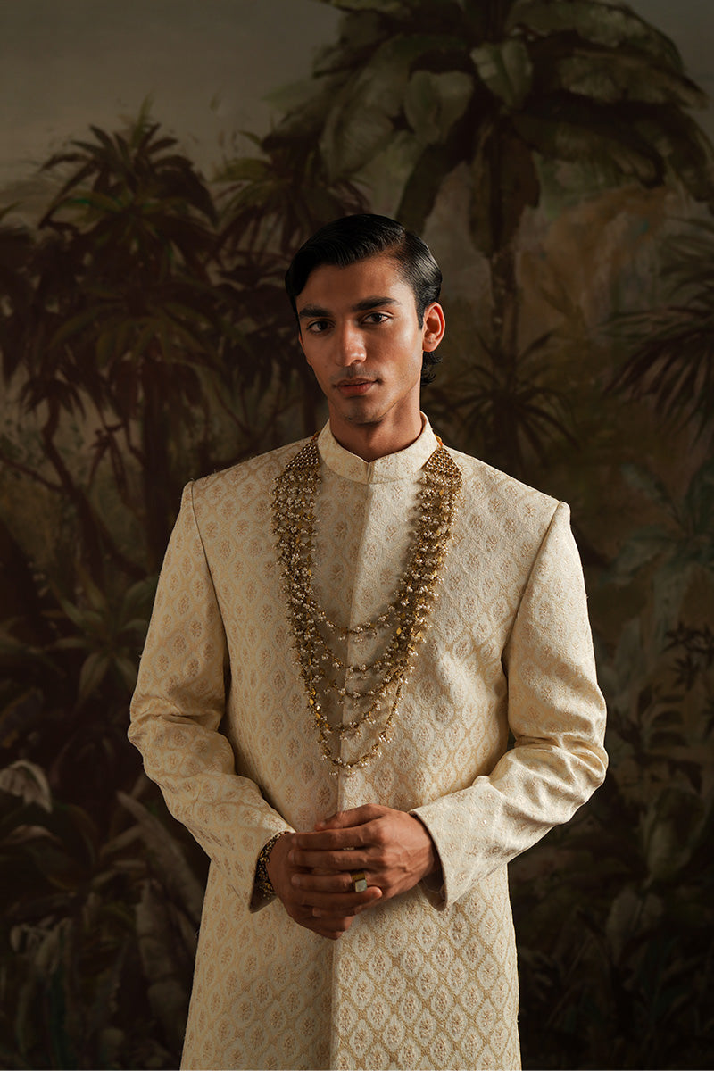 Republic By Omar Farooq | Sherwani Couture | "Jamal" Pearl White Embroidered Sherwani -  Republic by Omar Farooq SHERWANI COUTURE - Original Designer Dress - House of Maryam