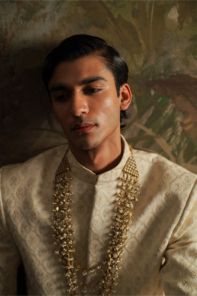 Republic By Omar Farooq | Sherwani Couture | "Jamal" Pearl White Embroidered Sherwani -  Republic by Omar Farooq SHERWANI COUTURE - Original Designer Dress - House of Maryam