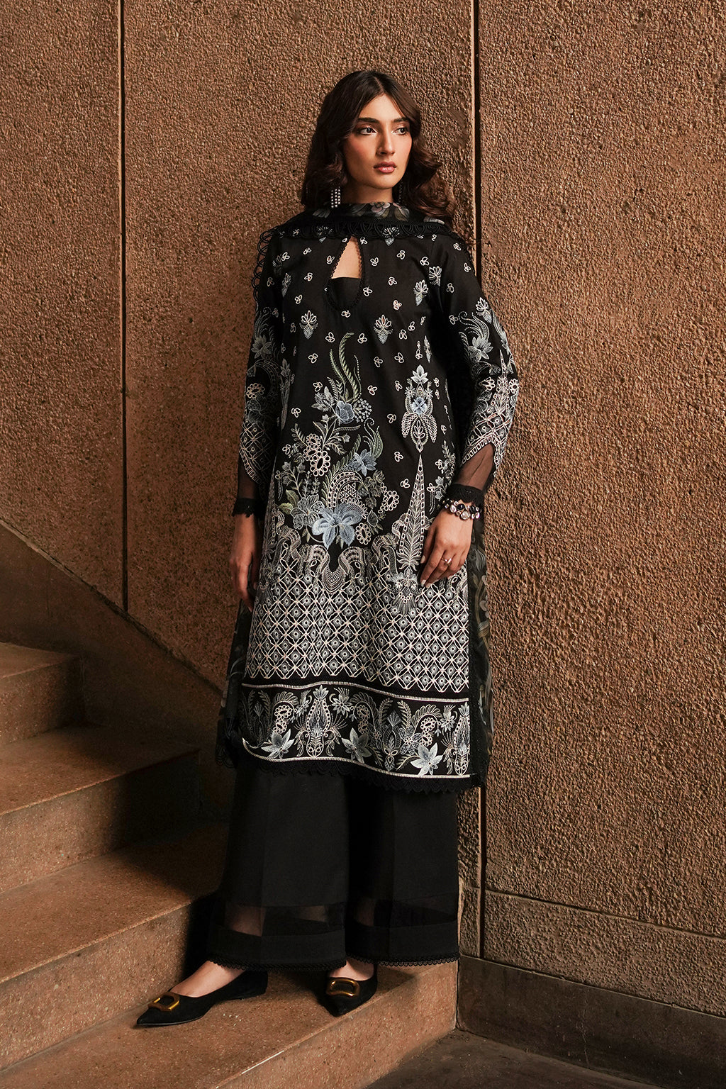 Afrozeh | Chikankari Lawn 24 | Caviar -  Afrozeh Luxury - Original Designer Dress - House of Maryam