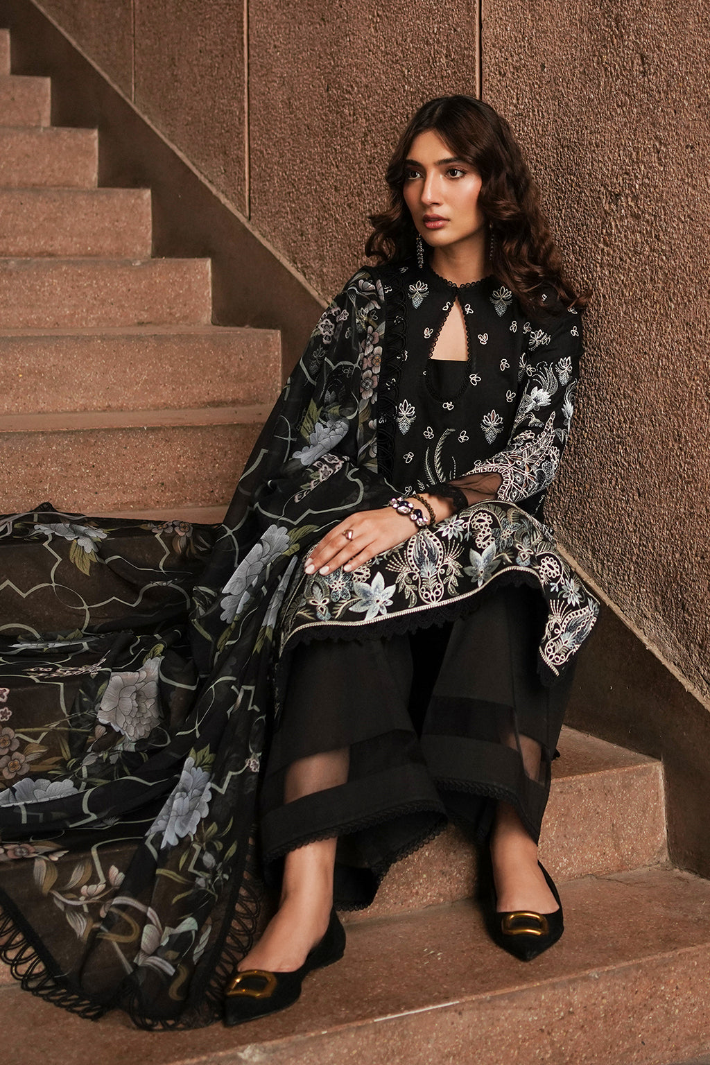 Afrozeh | Chikankari Lawn 24 | Caviar -  Afrozeh Luxury - Original Designer Dress - House of Maryam