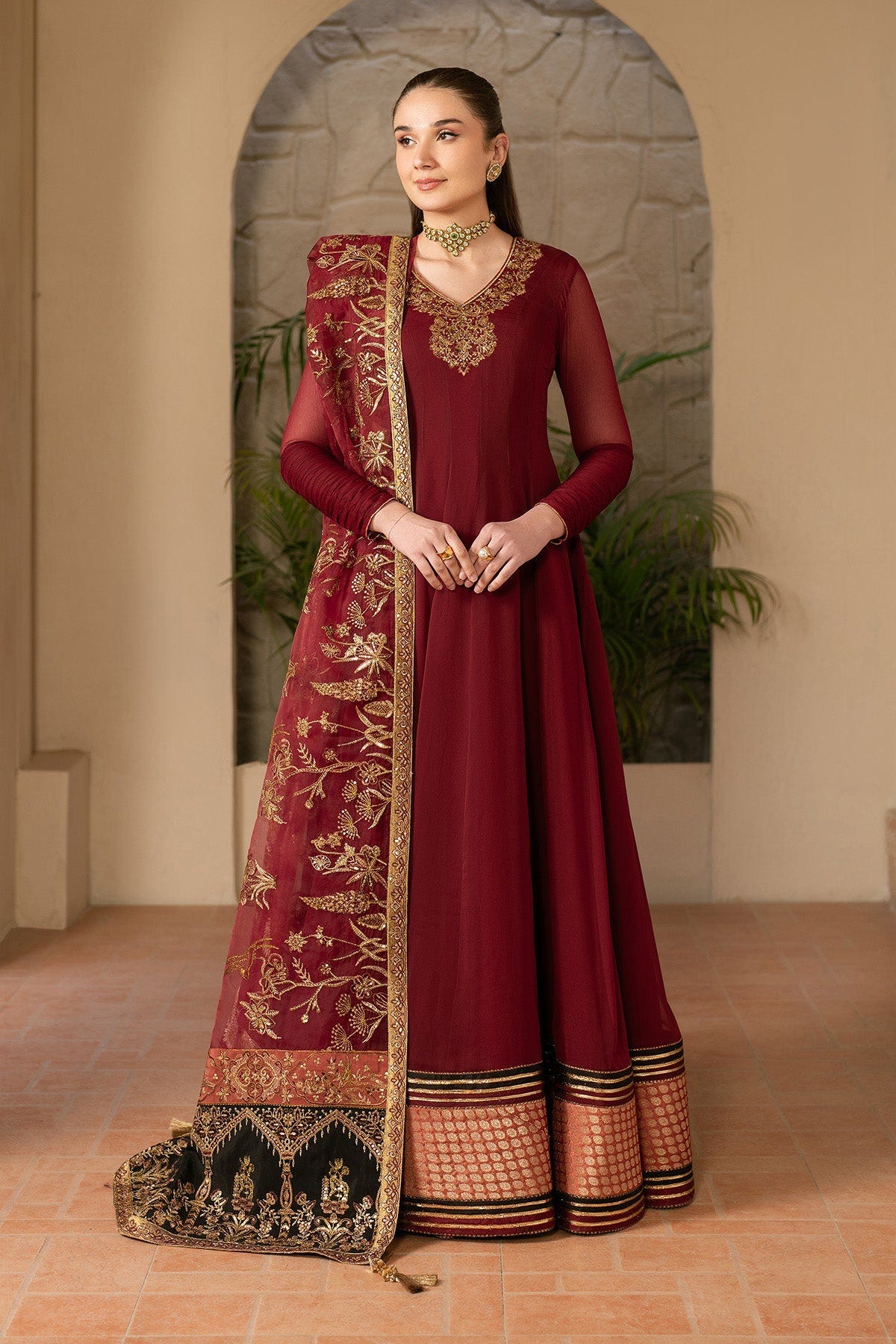 Alizeh | Ready to wear | Maroon Dress 3 piece - RTW1024