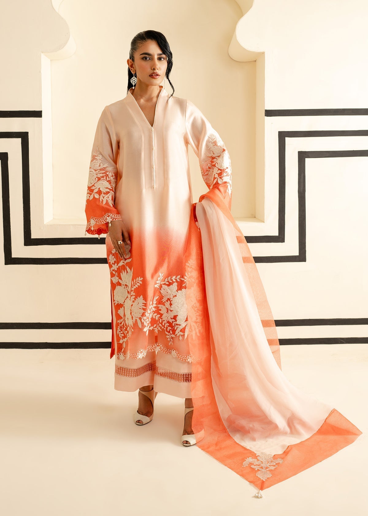 Mahgul | Nooreh Luxe | Ombré Coral -  Mahgul Ladies Clothes - Original Designer Dress - House of Maryam