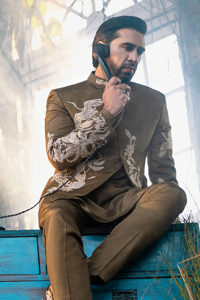 Republic By Omar Farooq | Luxury Rtw | Brown Embroidered Prince Coat -  Republic by Omar Farooq Luxury RTW - Original Designer Dress - House of Maryam