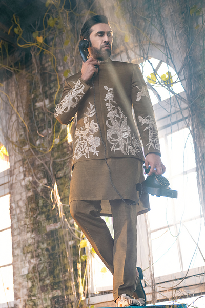 Republic By Omar Farooq | Luxury Rtw | Brown Embroidered Prince Coat -  Republic by Omar Farooq Luxury RTW - Original Designer Dress - House of Maryam