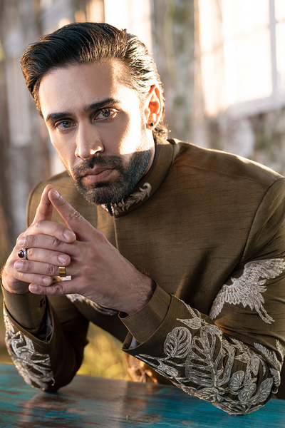 Republic By Omar Farooq | Luxury Rtw | Brown Embroidered Prince Coat -  Republic by Omar Farooq Luxury RTW - Original Designer Dress - House of Maryam