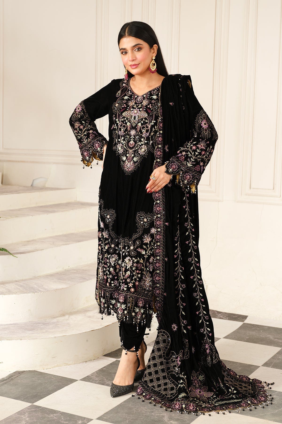 Raeesa Premium | Sheen Luxury Velvet | Noir -  Raeesa Premium Ladies Clothes - Original Designer Dress - House of Maryam