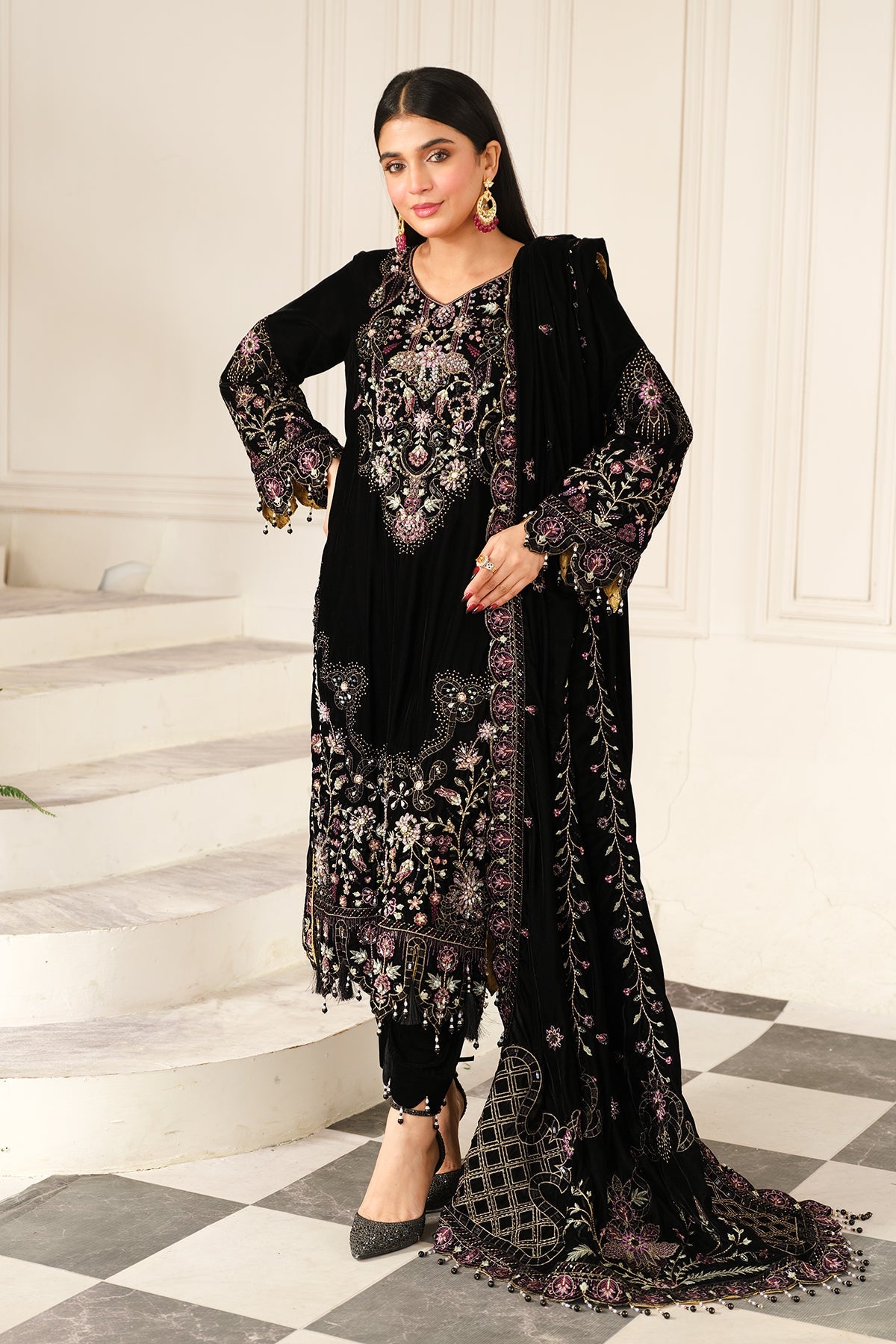 Raeesa Premium | Sheen Luxury Velvet | Noir -  Raeesa Premium Ladies Clothes - Original Designer Dress - House of Maryam