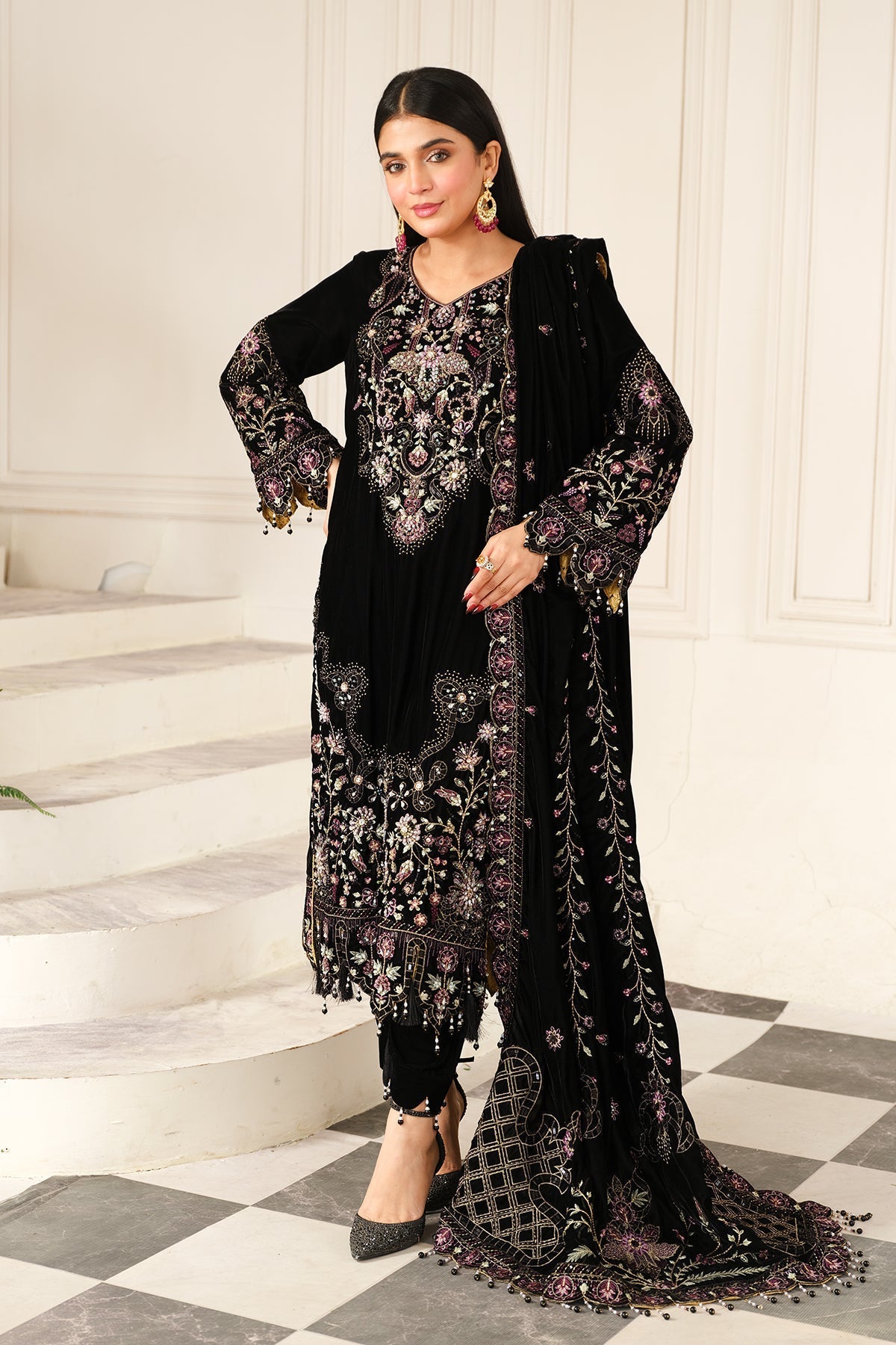 Raeesa Premium | Sheen Luxury Velvet | Noir -  Raeesa Premium Ladies Clothes - Original Designer Dress - House of Maryam