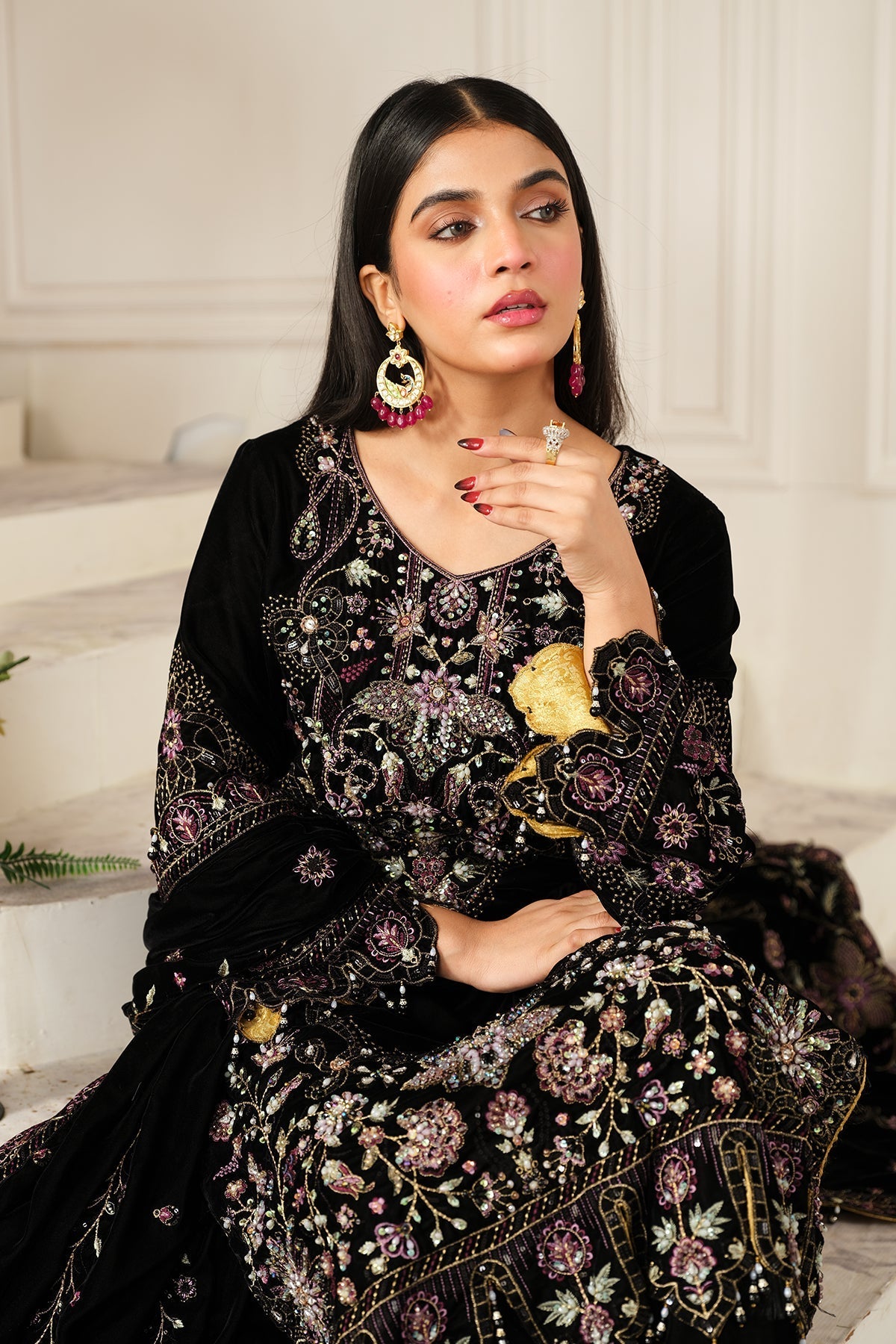 Raeesa Premium | Sheen Luxury Velvet | Noir -  Raeesa Premium Ladies Clothes - Original Designer Dress - House of Maryam