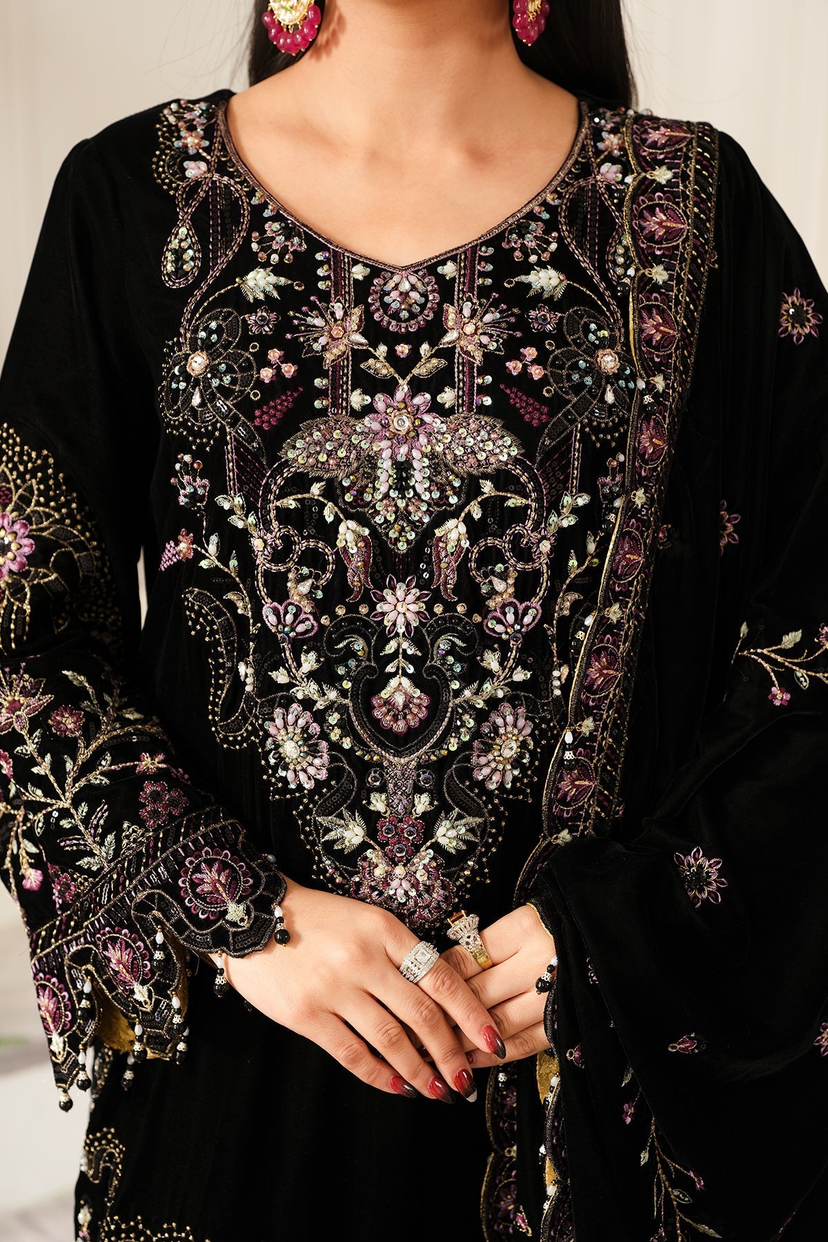Raeesa Premium | Sheen Luxury Velvet | Noir -  Raeesa Premium Ladies Clothes - Original Designer Dress - House of Maryam