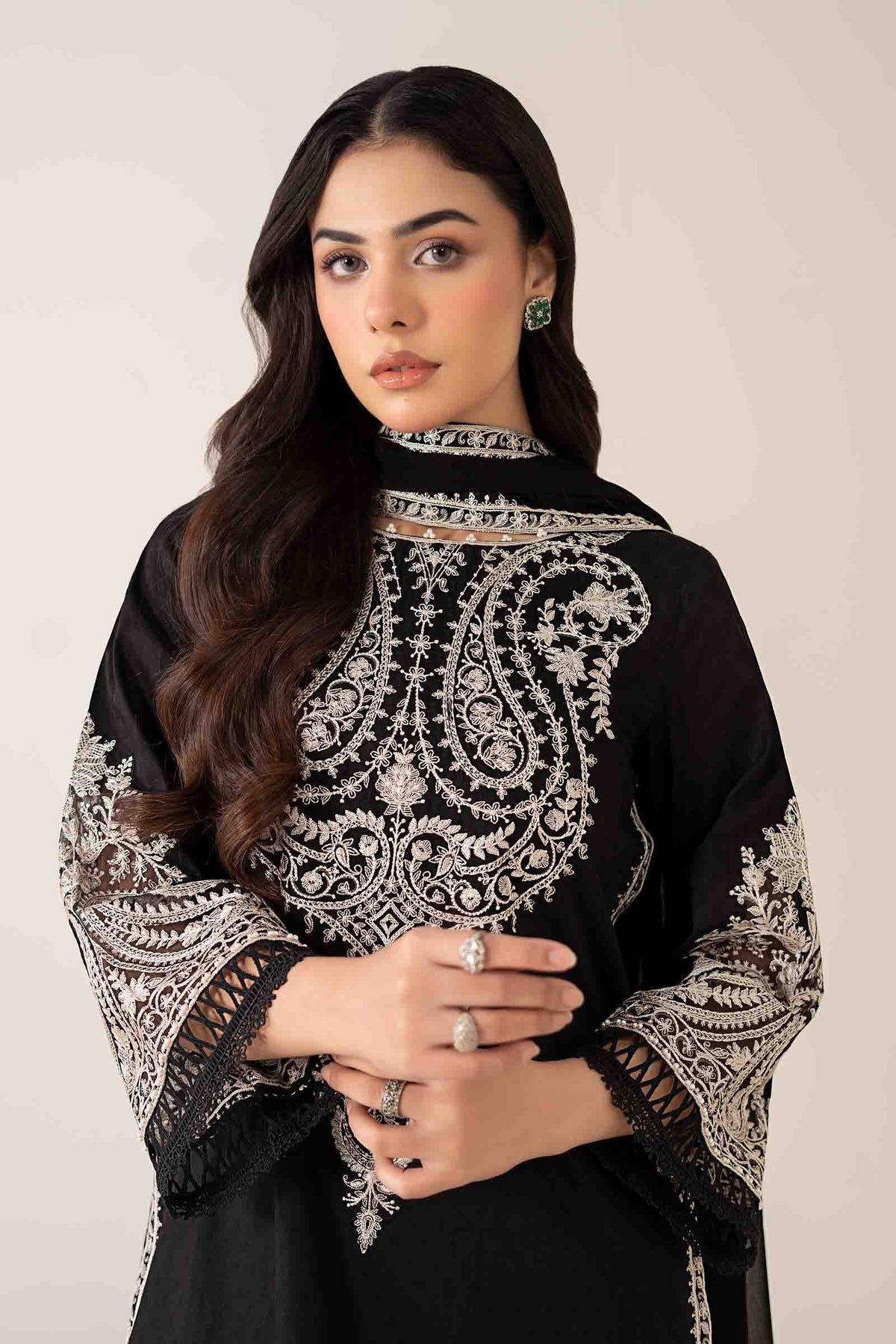 Maria B | Pre Fall Dresses | 3 Piece Embroidered Dobby Suit Black4, image 4