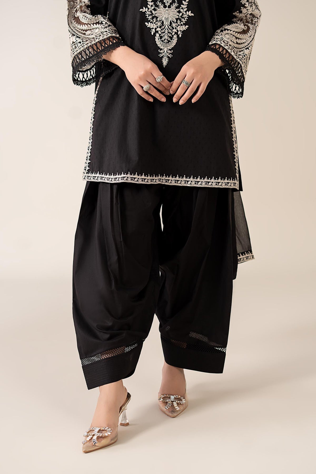 Maria B | Pre Fall Dresses | 3 Piece Embroidered Dobby Suit Black4, image 3
