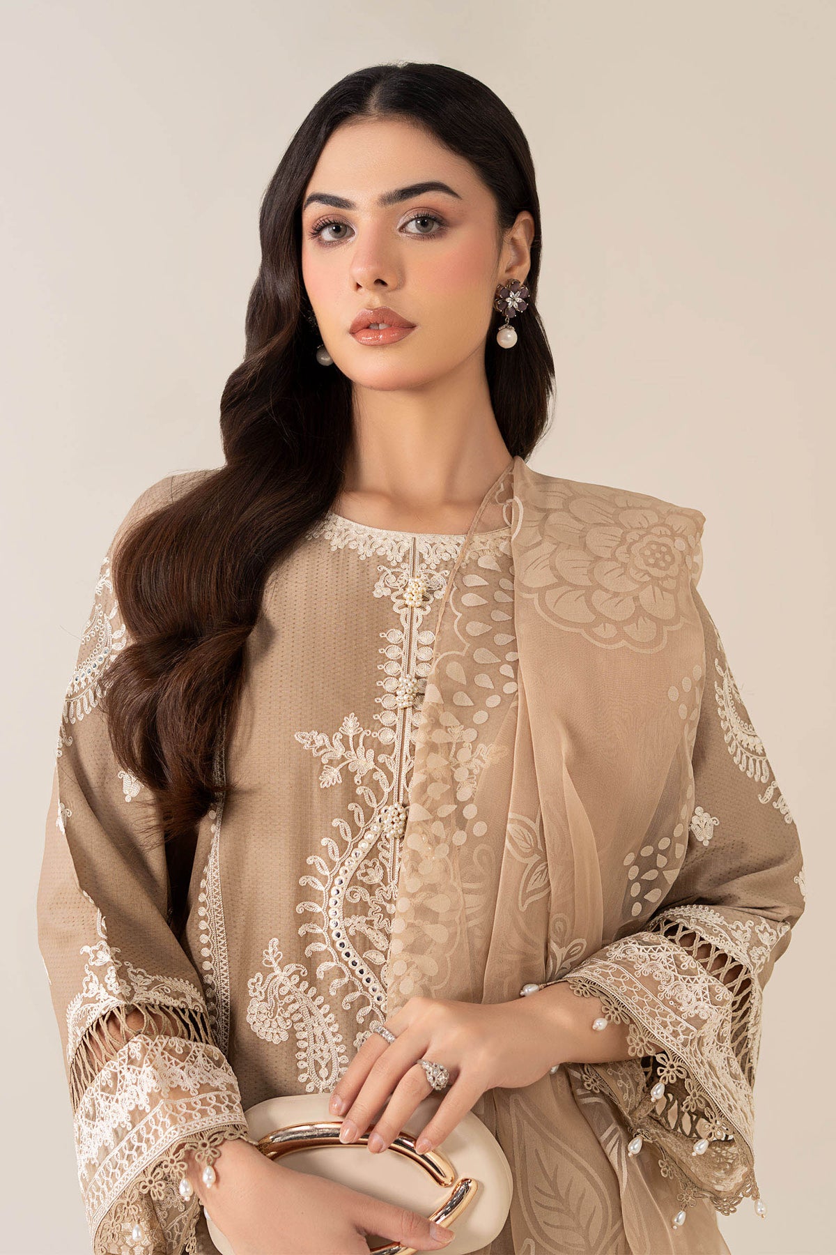 Maria B | Pre Fall Dresses | 3 Piece Embroidered Suit Coffee, image 3