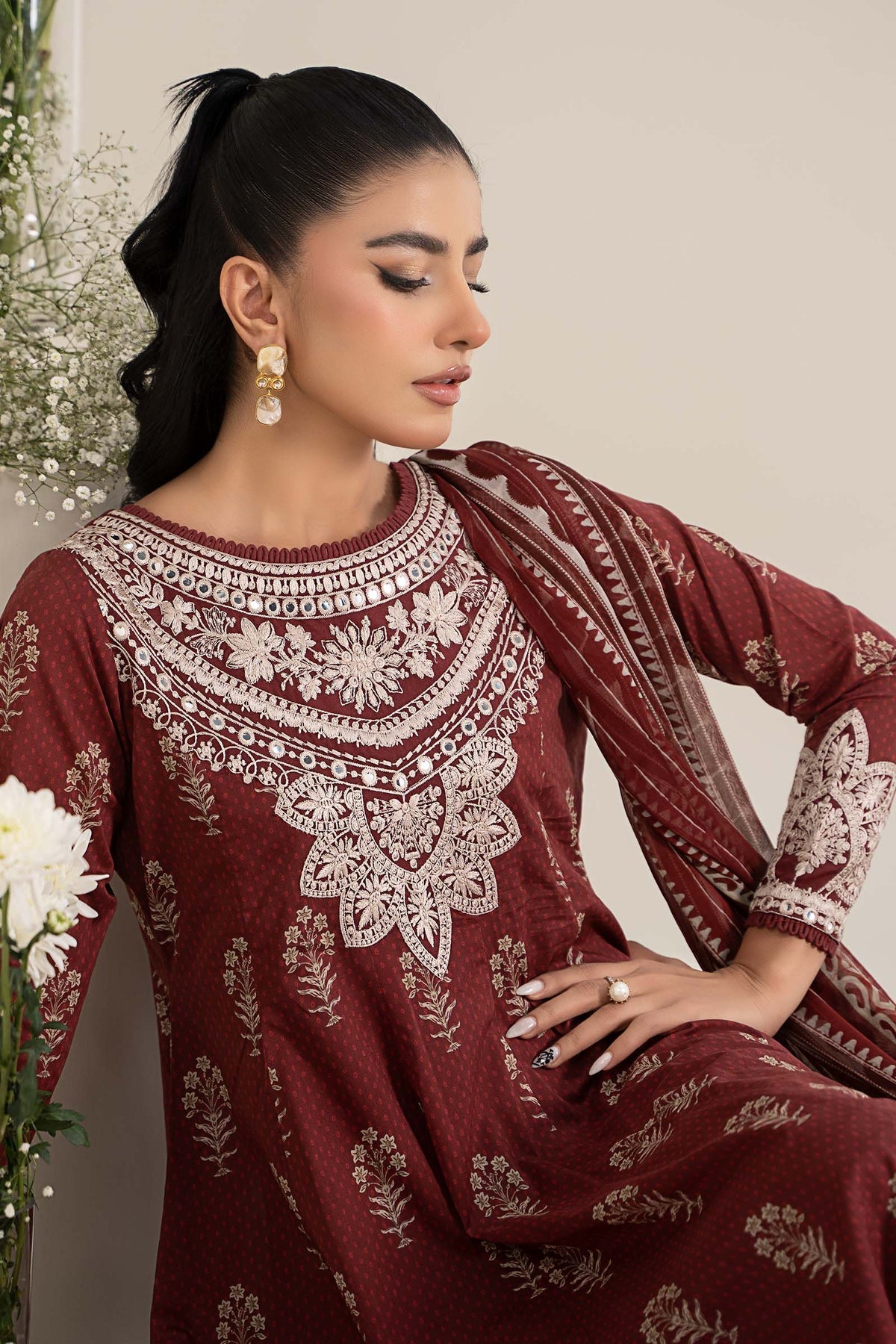 Maria B | Casual Pret 25 | DW-EF25-22 -  Maria B Ladies Clothes - Original Designer Dress - House of Maryam